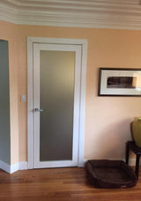 Solid French Door | Planum 2102 White Silk with Frosted Glass | Single Regular Panel Frame Trims Handle | Bathroom Bedroom Sturdy Doors