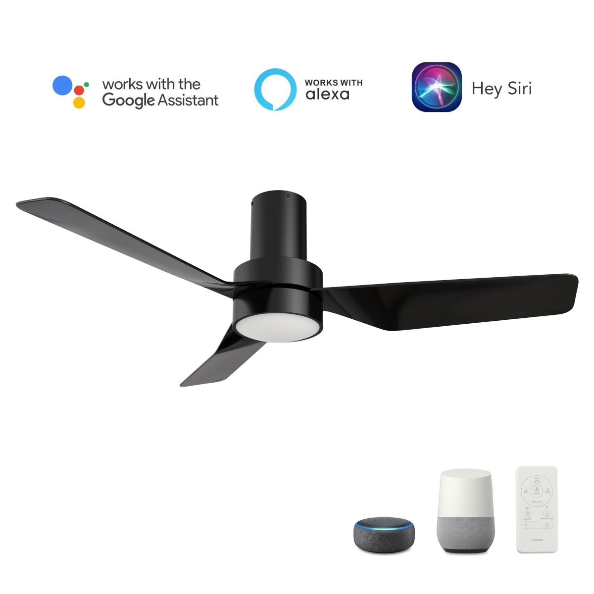 PORTER 44 inch 3 - Blade Flush Mount Smart Ceiling Fan with LED Light & Remote - LEDMyPlace