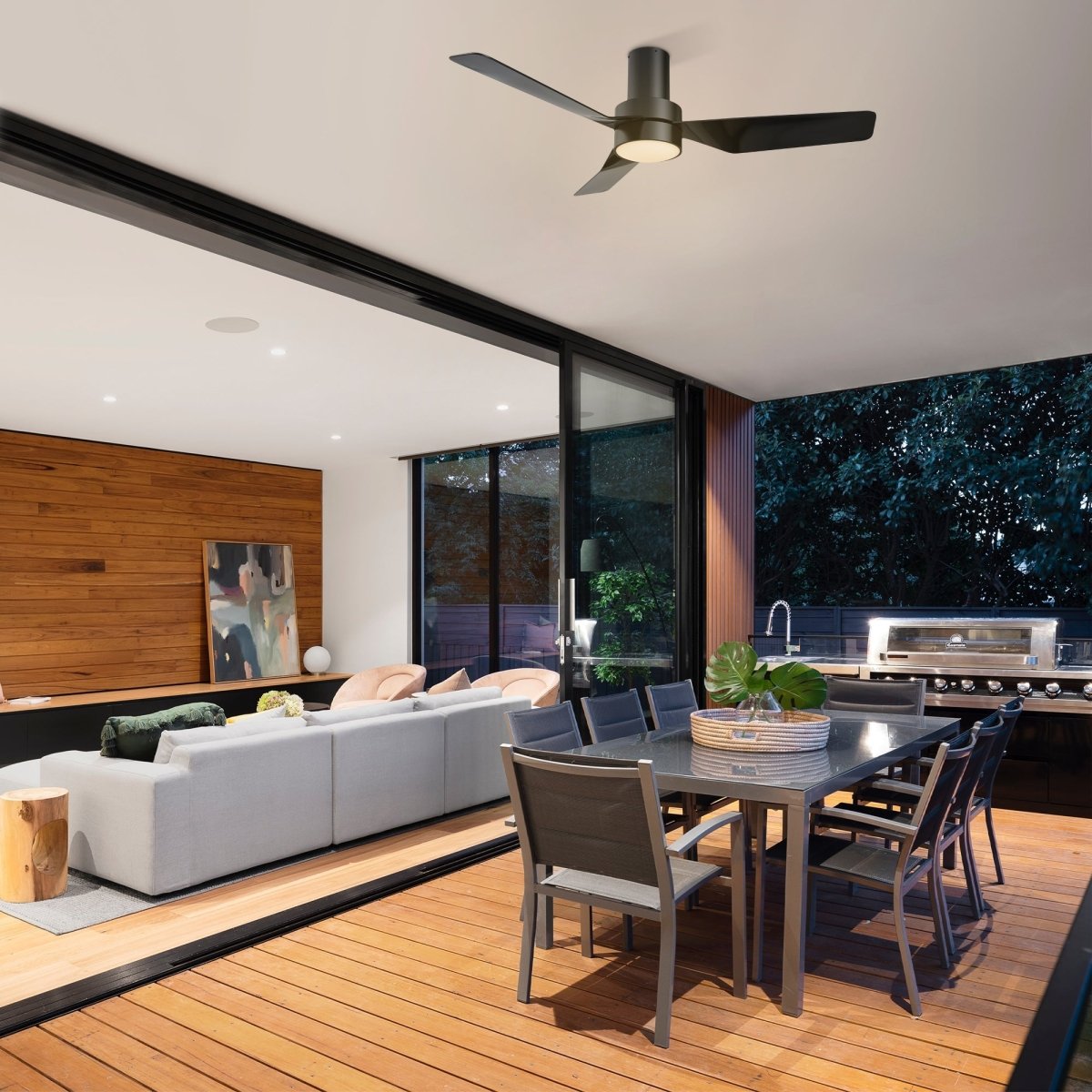 PORTER 44 inch 3 - Blade Flush Mount Smart Ceiling Fan with LED Light & Remote - LEDMyPlace