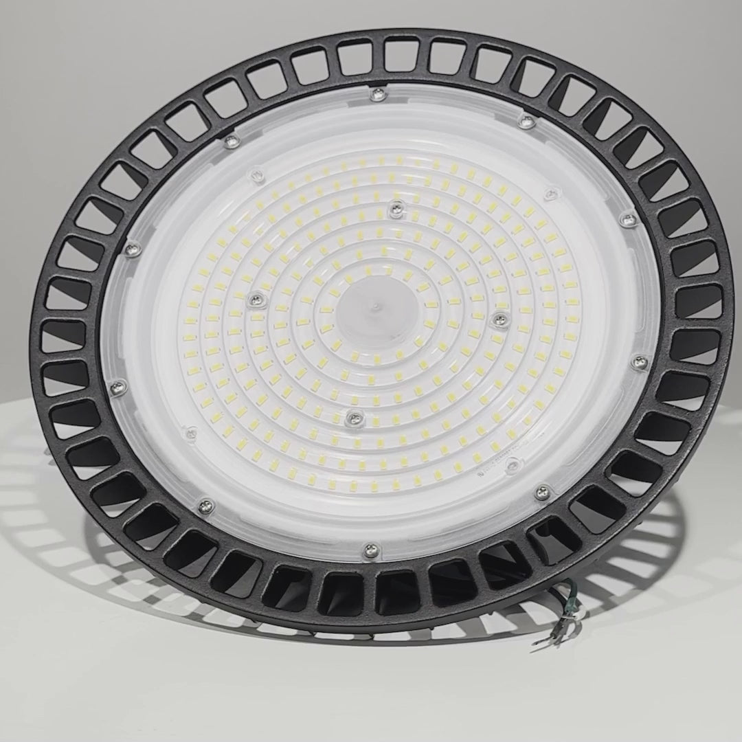 100W UFO High Bay LED Shop Lights 4000K - Dimmable (1-10V), AC120-277V, UL DLC Listed - Ideal for Commercial Warehouses, Garages, Workshops, and Factories