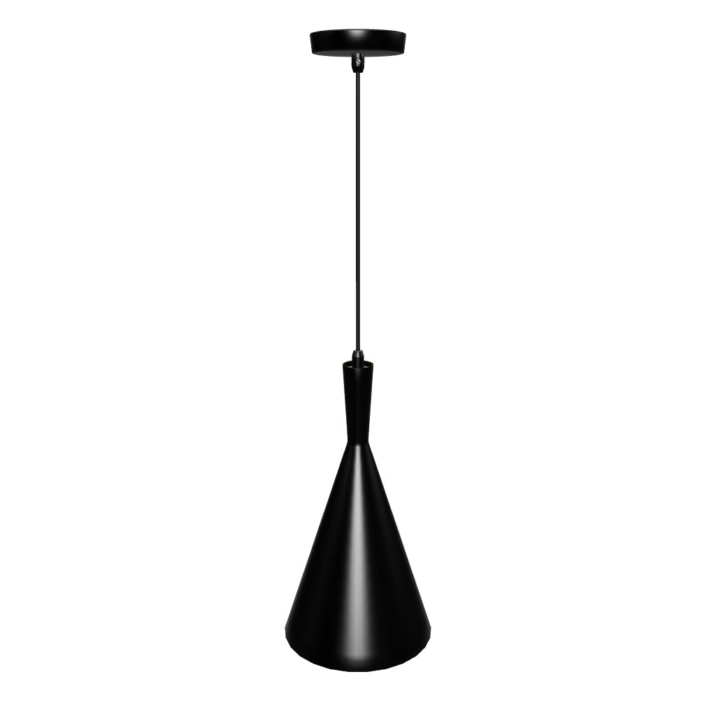 Matte Black Pendant Light Fixture, Subulate Style, E26 Base, Steel Body, UL Listed