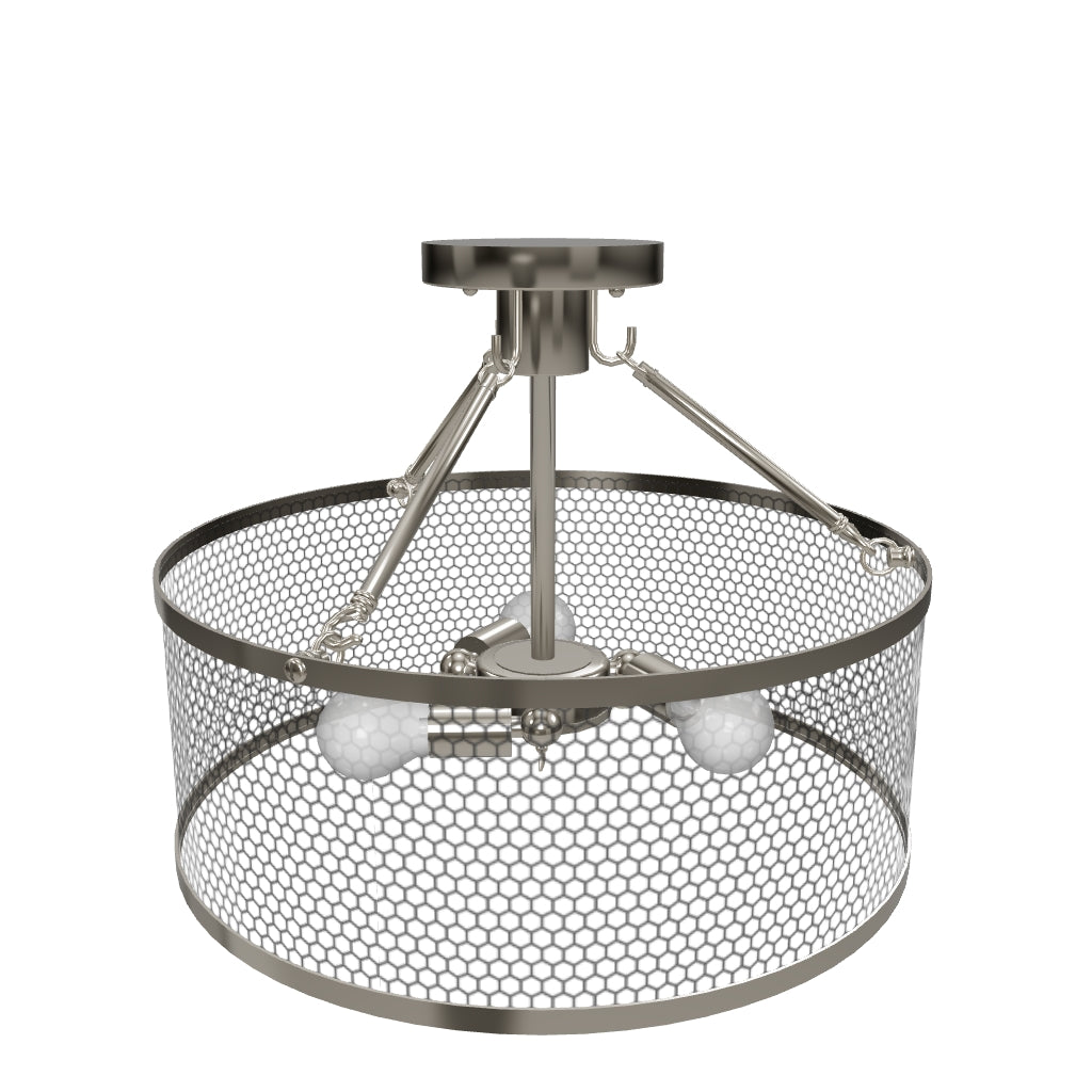 Semi Flush Mount Ceiling Lights, Drum Shape, Steel Cage Matte Black Finish, E26 Base, UL Listed, 3 Years Warranty