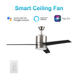 Raiden 52 Inch 3 - Blade Best Smart Ceiling Fan With Led Light Kit & Best Smart Wall Switch - Silver/Black & Light Wood (Reversible Blades) - LEDMyPlace
