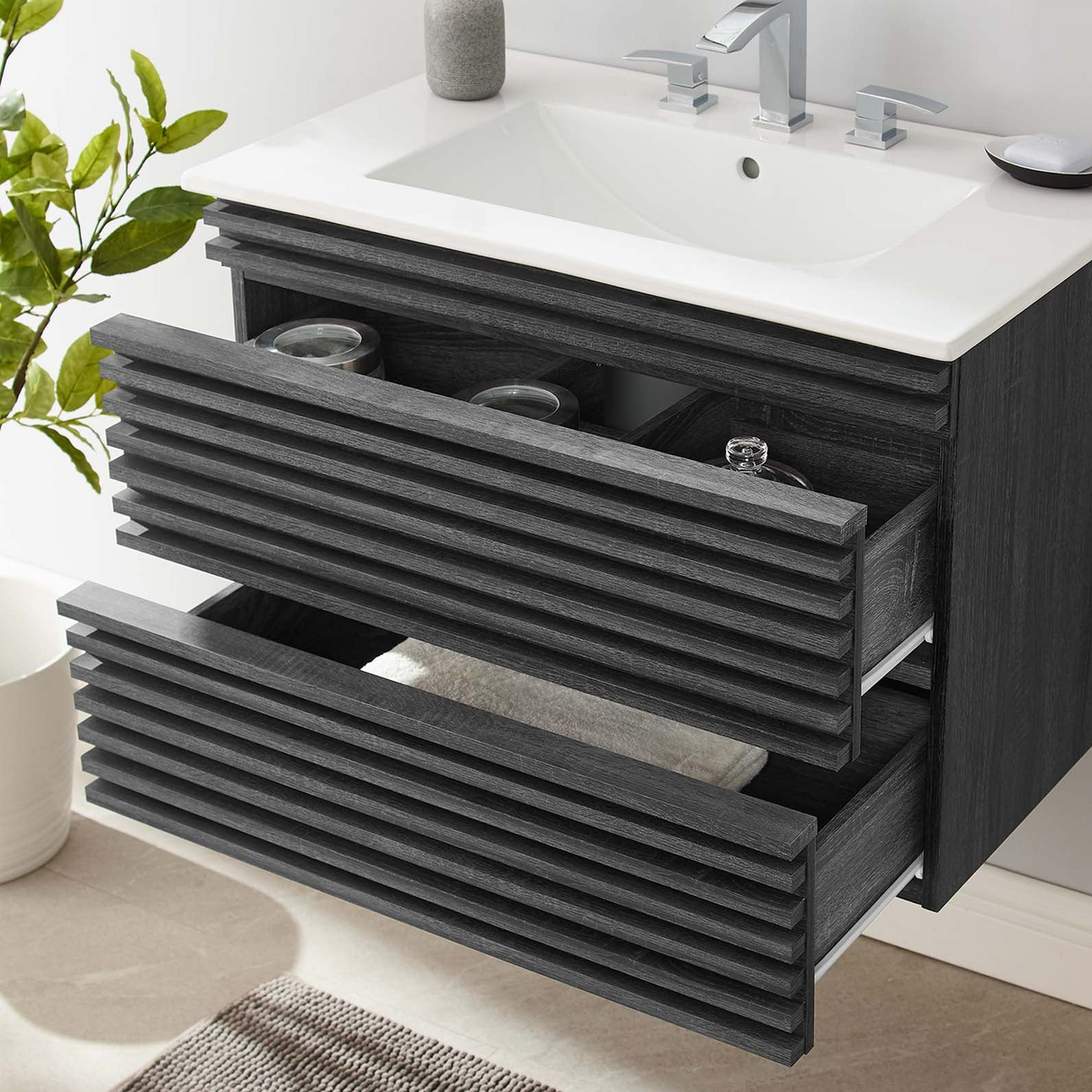 Render 30 In. Floating Bathroom Vanity with Ceramic Sink Top & Soft-Closing Drawers