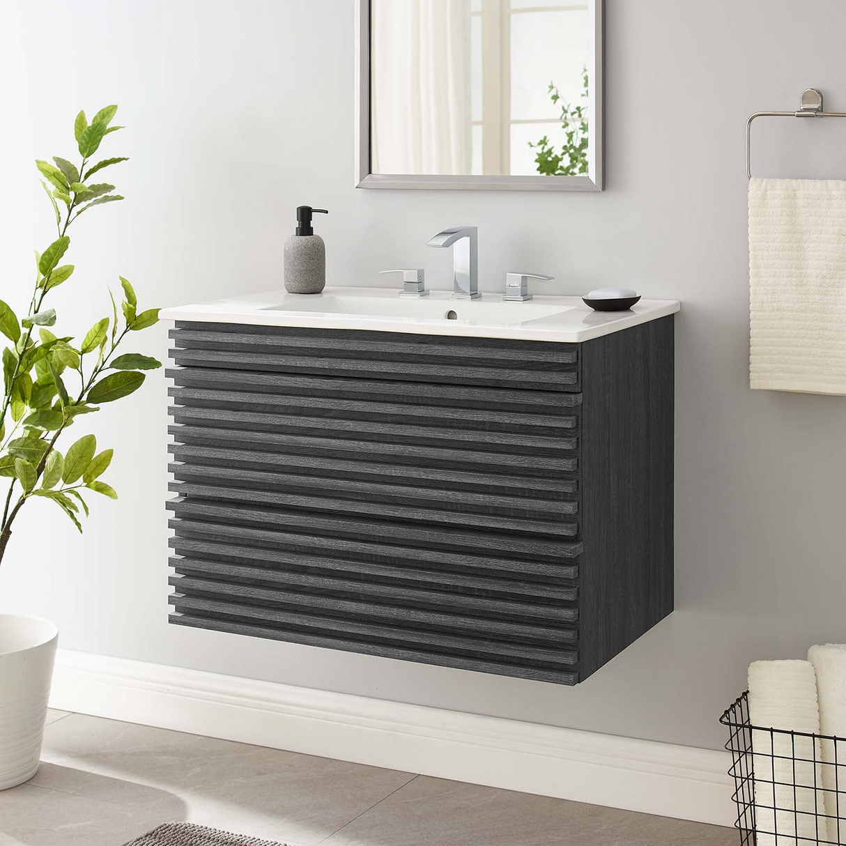 Render 30 In. Floating Bathroom Vanity with Ceramic Sink Top & Soft-Closing Drawers