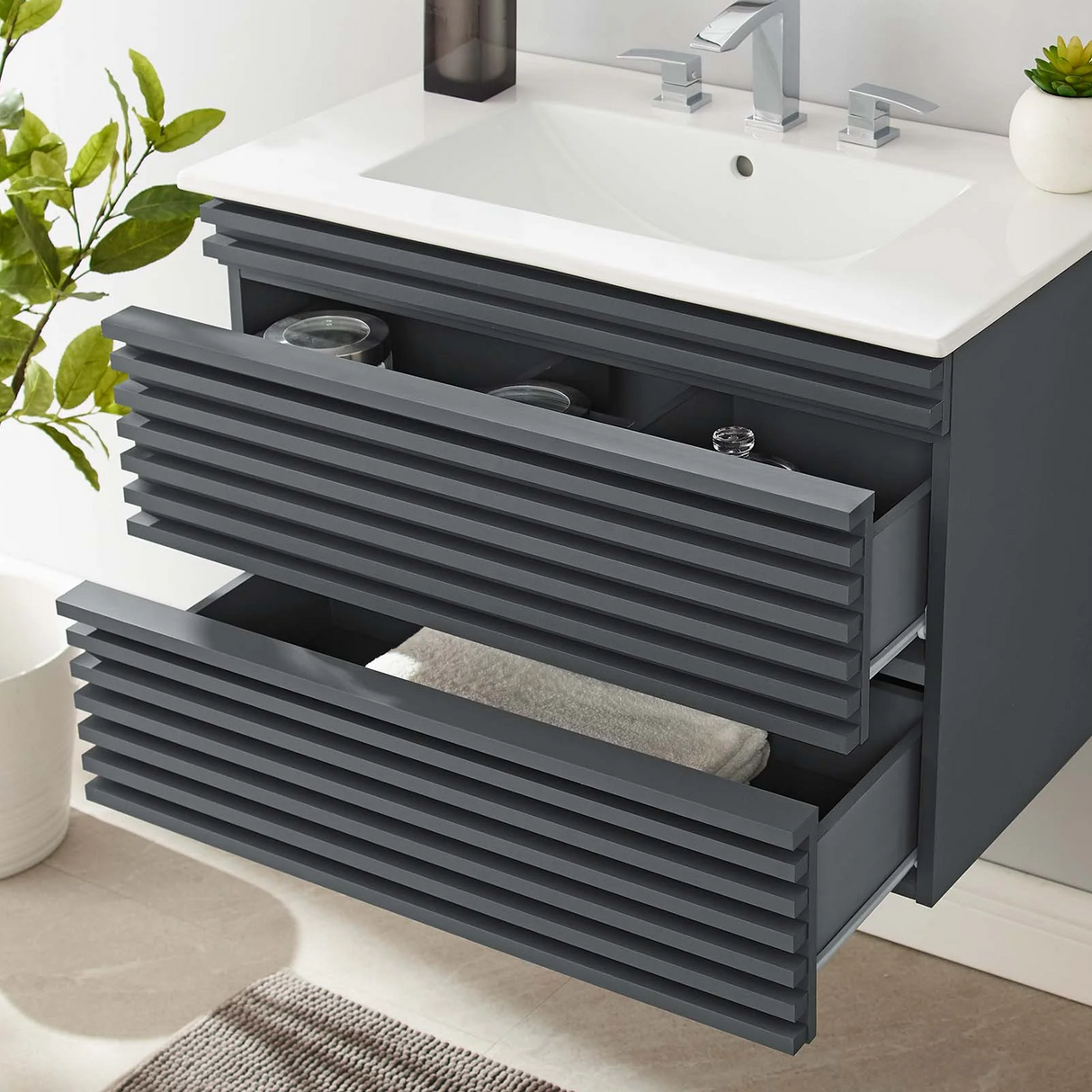 Render 30 In. Floating Bathroom Vanity with Ceramic Sink Top & Soft-Closing Drawers