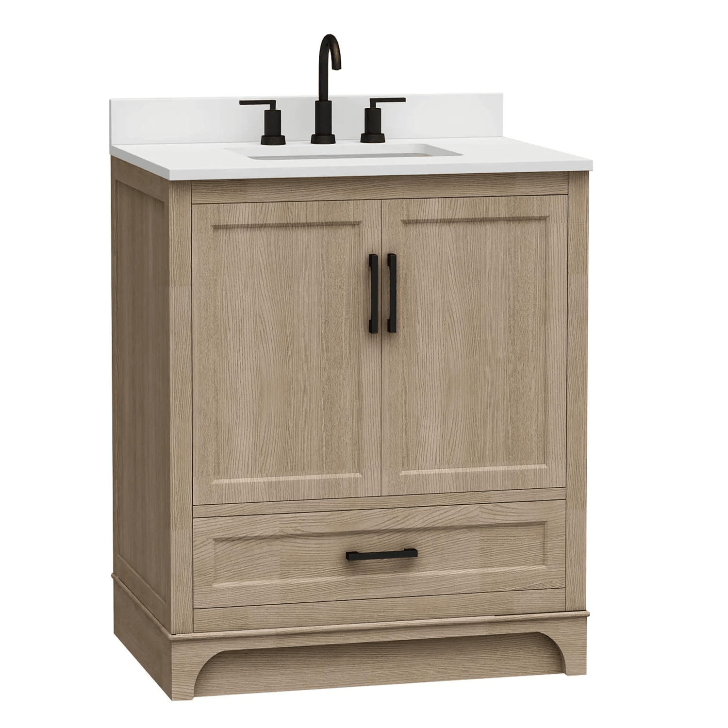 Retford Freestanding Solid Wood Bathroom Vanity With Carrara White Engineered Stone Sink Top & 4 In. Backsplash in Light wooden finish