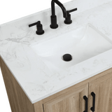 Retford Freestanding Solid Wood Bathroom Vanity With Carrara White Engineered Stone Sink Top & 4 In. Backsplash in Light wooden finish