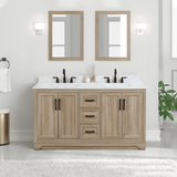 Retford Freestanding Solid Wood Bathroom Vanity With Carrara White Engineered Stone Sink Top & 4 In. Backsplash in Light wooden finish