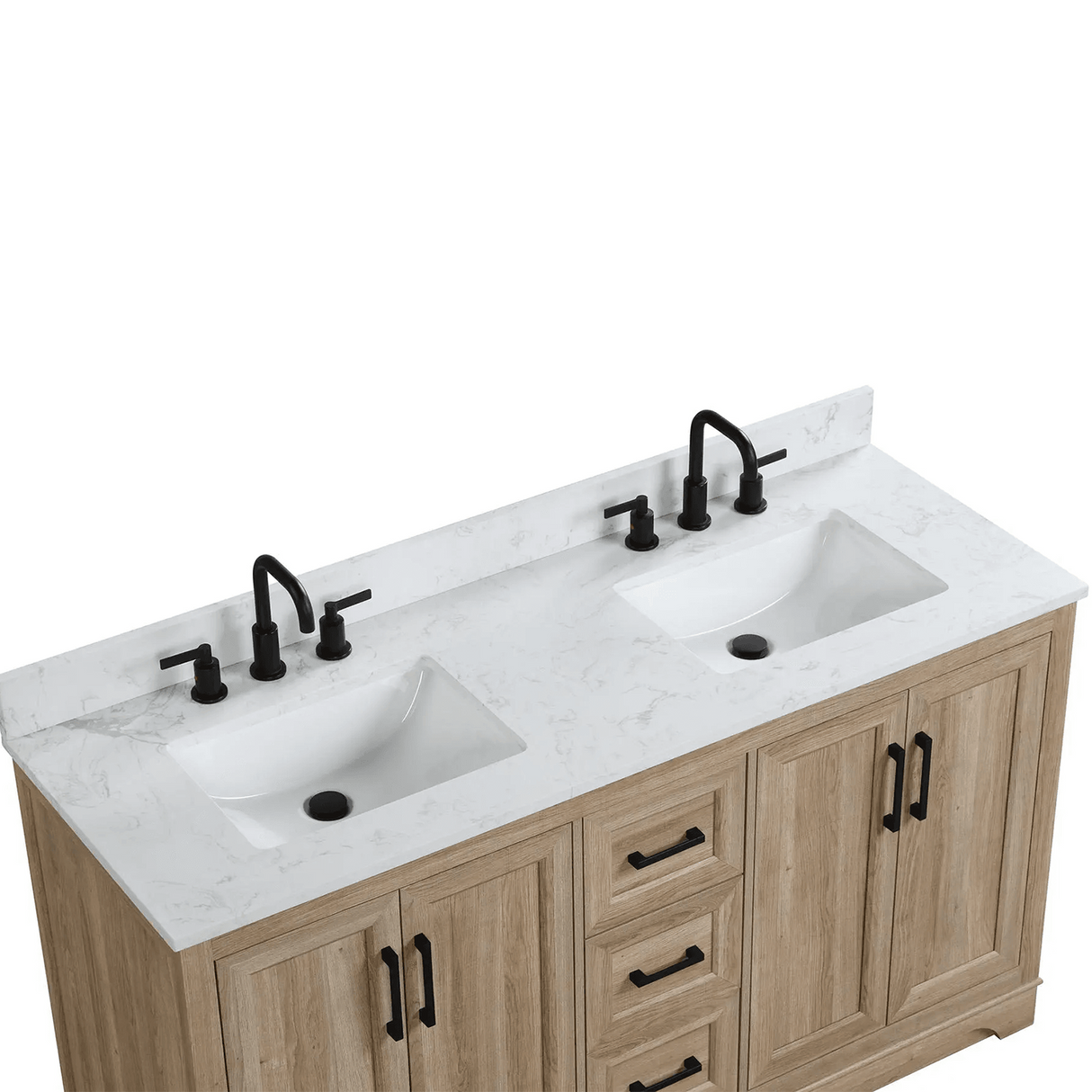 Retford Freestanding Solid Wood Bathroom Vanity With Carrara White Engineered Stone Sink Top & 4 In. Backsplash in Light wooden finish