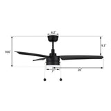REXTON 52 inch 3 - Blade Ceiling Fan with Pull Chain - LEDMyPlace