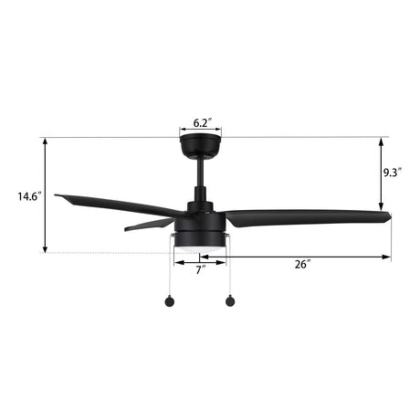 REXTON 52 inch 3 - Blade Ceiling Fan with Pull Chain - LEDMyPlace