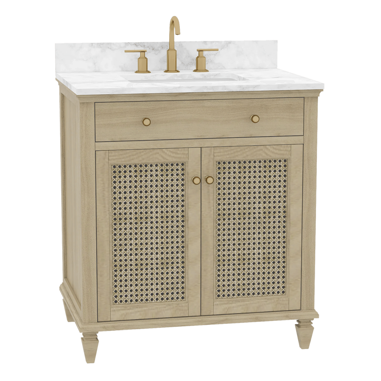 Ronnie Freestanding Solid Wood Bathroom Vanity With Carrara White Quartz Sink Top & 4 In. Backsplash in Nature Wood Finish