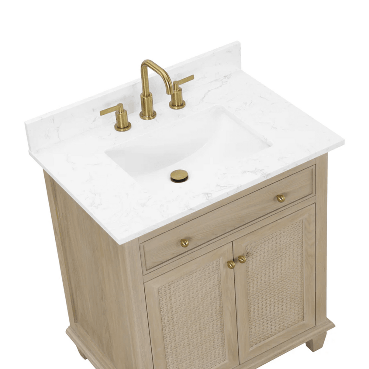 Ronnie Freestanding Solid Wood Bathroom Vanity With Carrara White Quartz Sink Top & 4 In. Backsplash in Nature Wood Finish