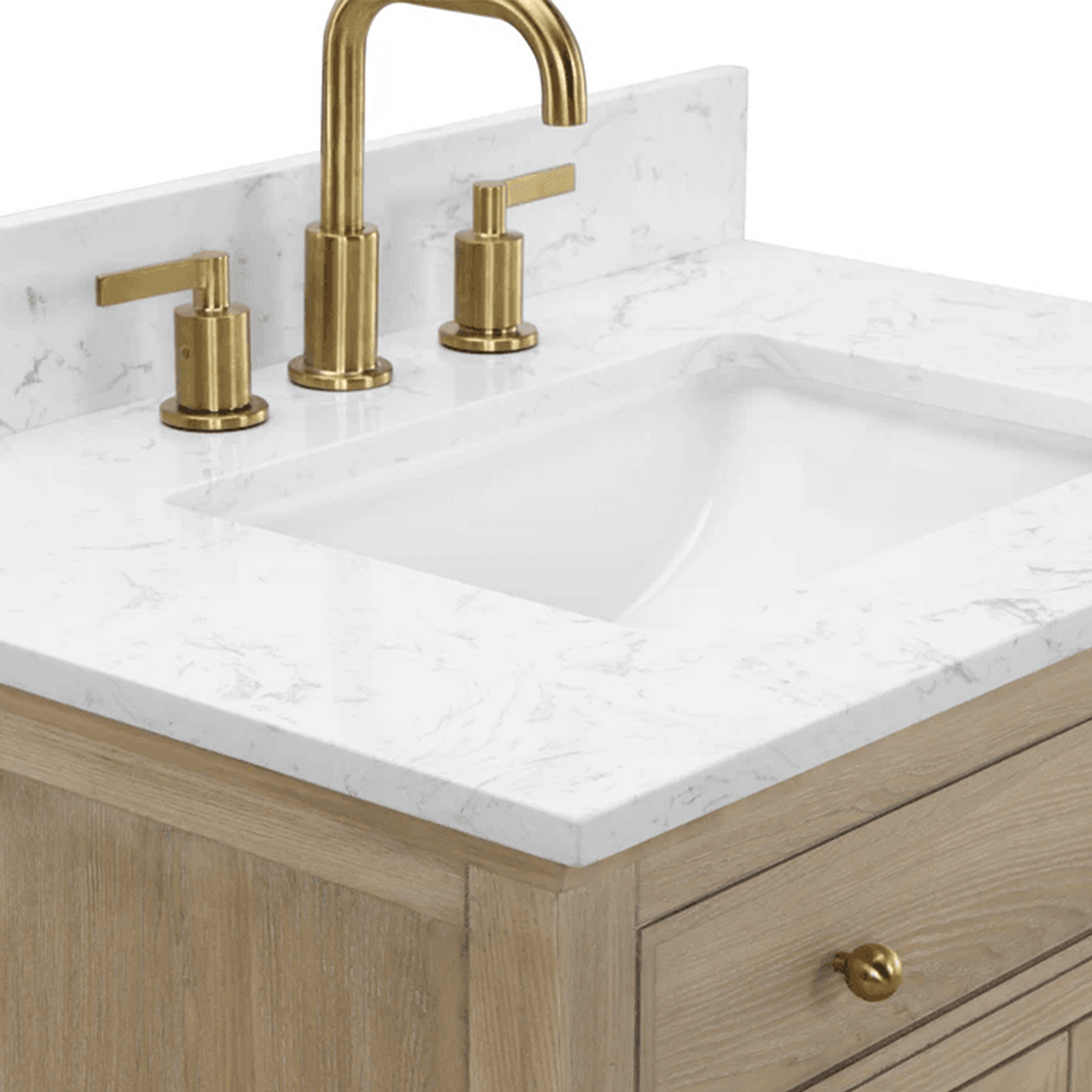 Ronnie Freestanding Solid Wood Bathroom Vanity With Carrara White Quartz Sink Top & 4 In. Backsplash in Nature Wood Finish