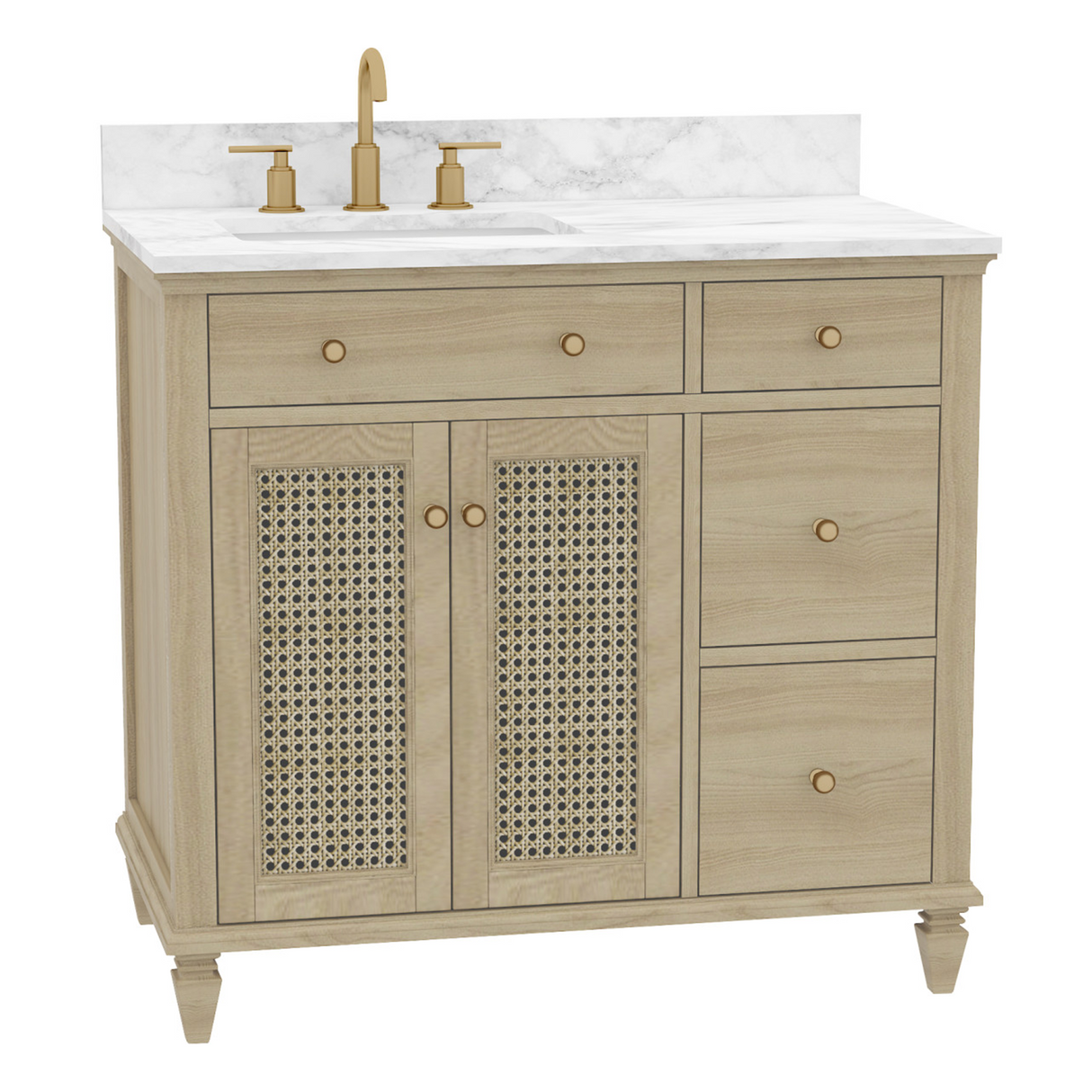 Ronnie Freestanding Solid Wood Bathroom Vanity With Carrara White Quartz Sink Top & 4 In. Backsplash in Nature Wood Finish