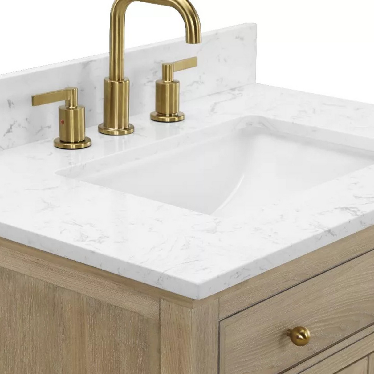 Ronnie Freestanding Solid Wood Bathroom Vanity With Carrara White Quartz Sink Top & 4 In. Backsplash in Nature Wood Finish