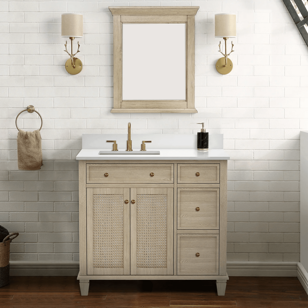 Ronnie 36-in Vanity Combo Nature Wooden with Carrara Engineered Stone Top