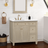 Ronnie Freestanding Solid Wood Bathroom Vanity With Carrara White Quartz Sink Top & 4 In. Backsplash in Nature Wood Finish