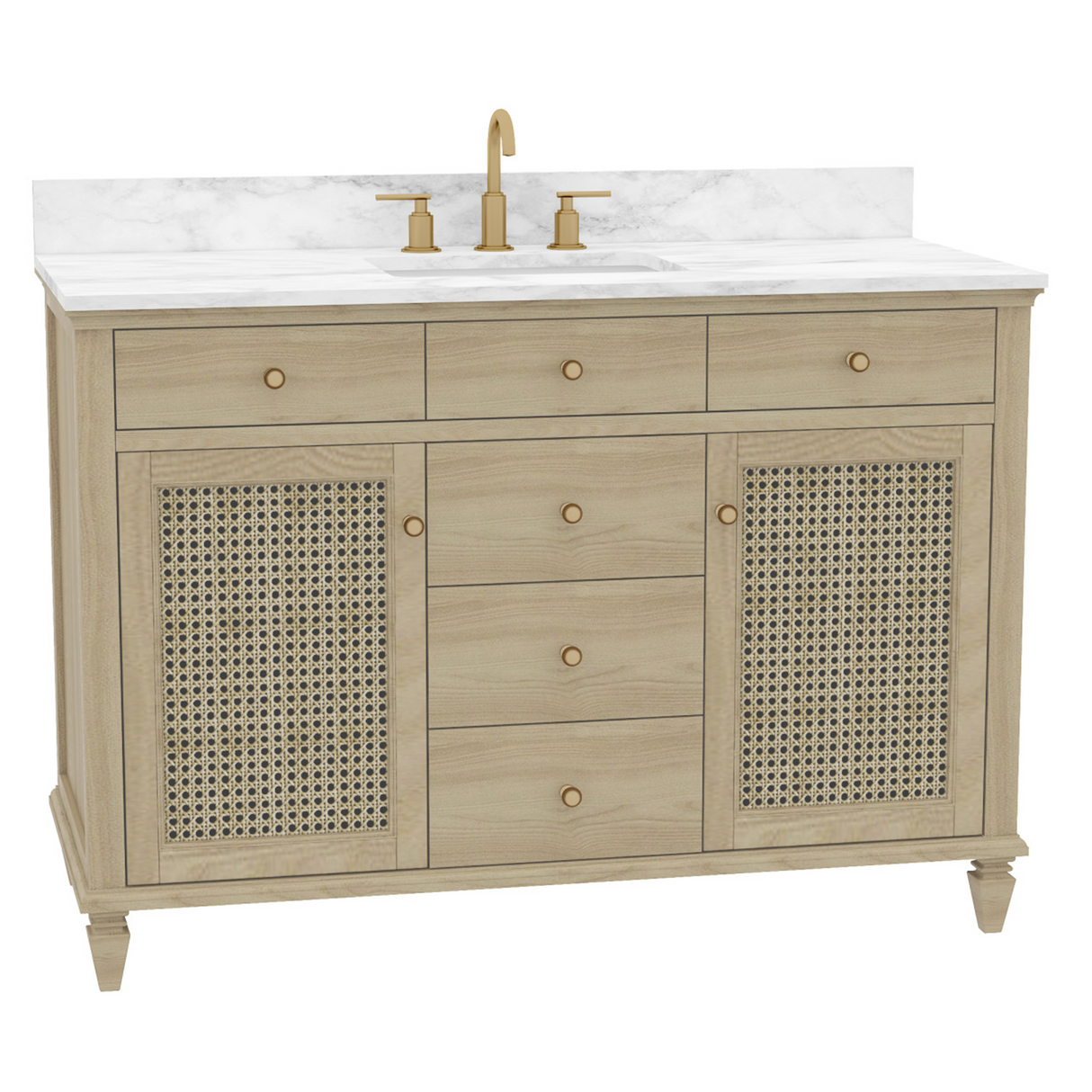 Ronnie Freestanding Solid Wood Bathroom Vanity With Carrara White Quartz Sink Top & 4 In. Backsplash in Nature Wood Finish
