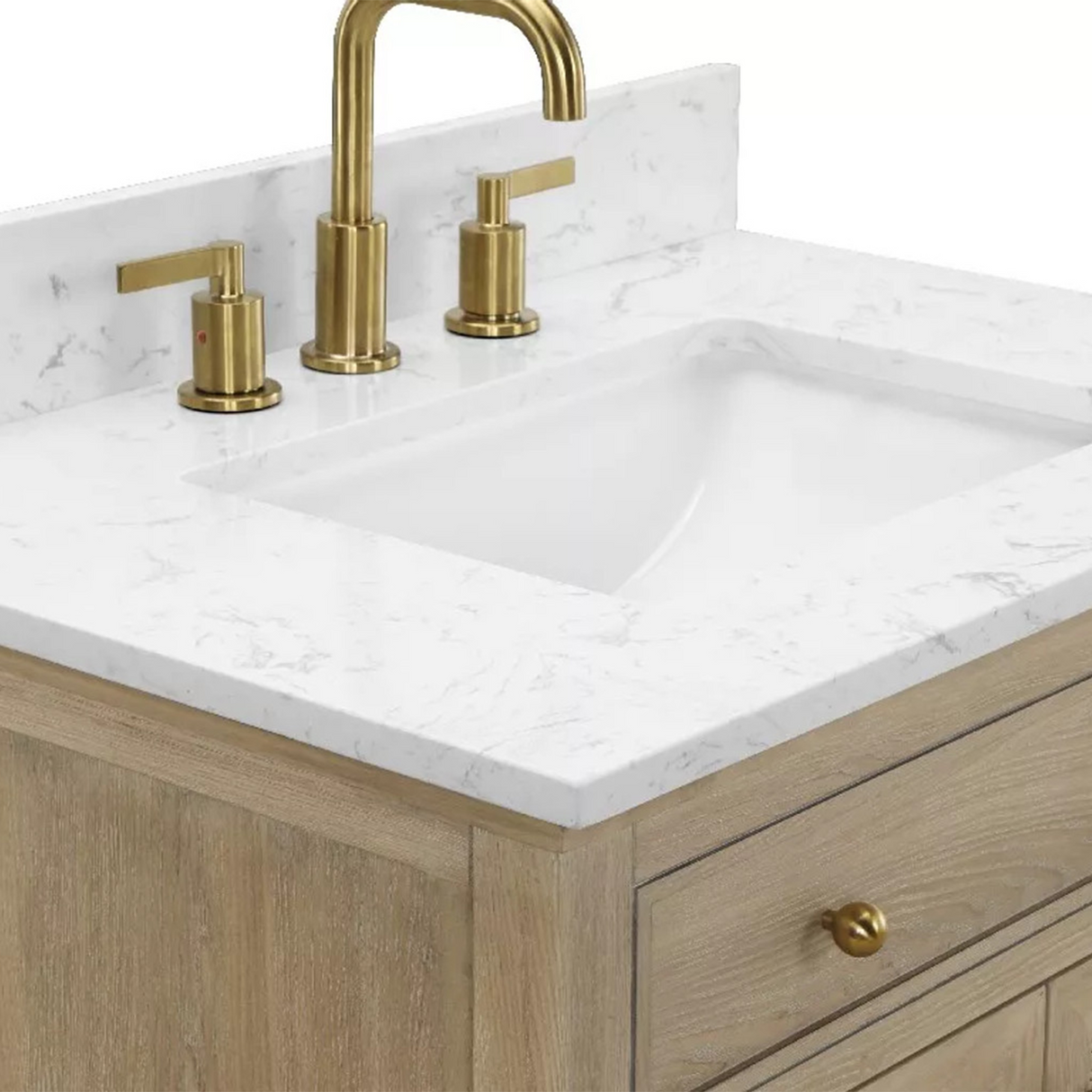 Ronnie Freestanding Solid Wood Bathroom Vanity With Carrara White Quartz Sink Top & 4 In. Backsplash in Nature Wood Finish