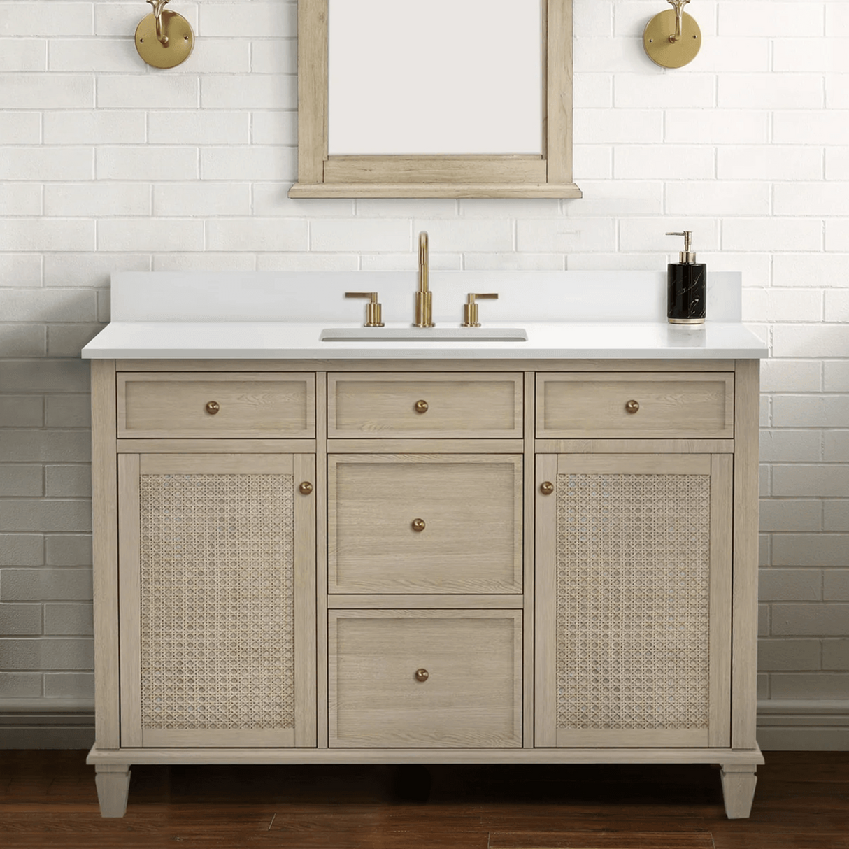 Ronnie Freestanding Solid Wood Bathroom Vanity With Carrara White Quartz Sink Top & 4 In. Backsplash in Nature Wood Finish
