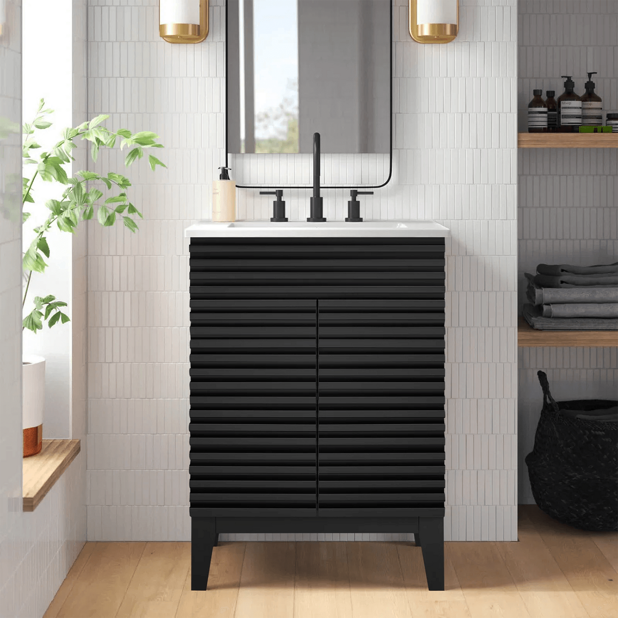 Rosie Freestanding 24 In. Bathroom Vanity With Integrated Ceramic Sink Top, 2 Doors & Adjustable Storage Shelves