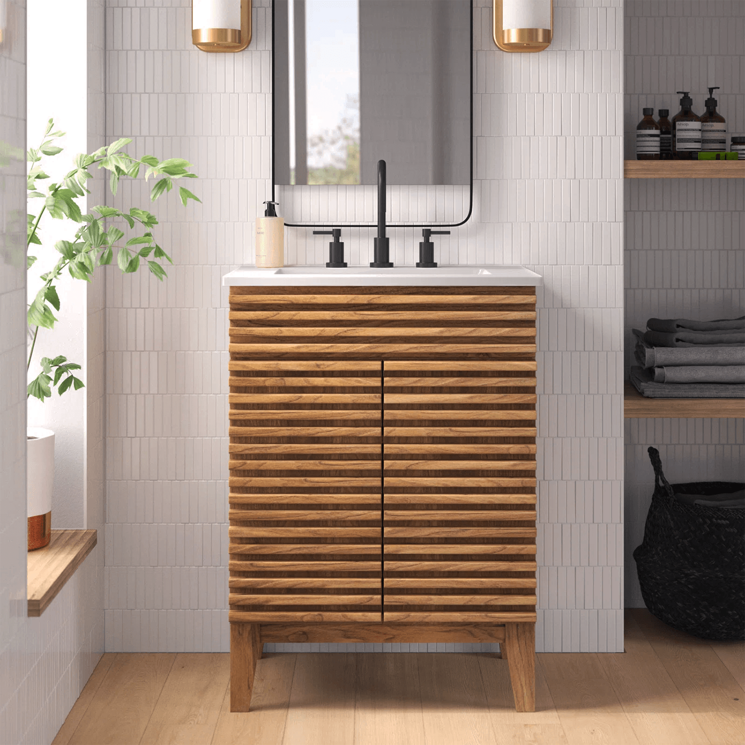 Rosie Freestanding 24 In. Bathroom Vanity With Integrated Ceramic Sink Top, 2 Doors & Adjustable Storage Shelves