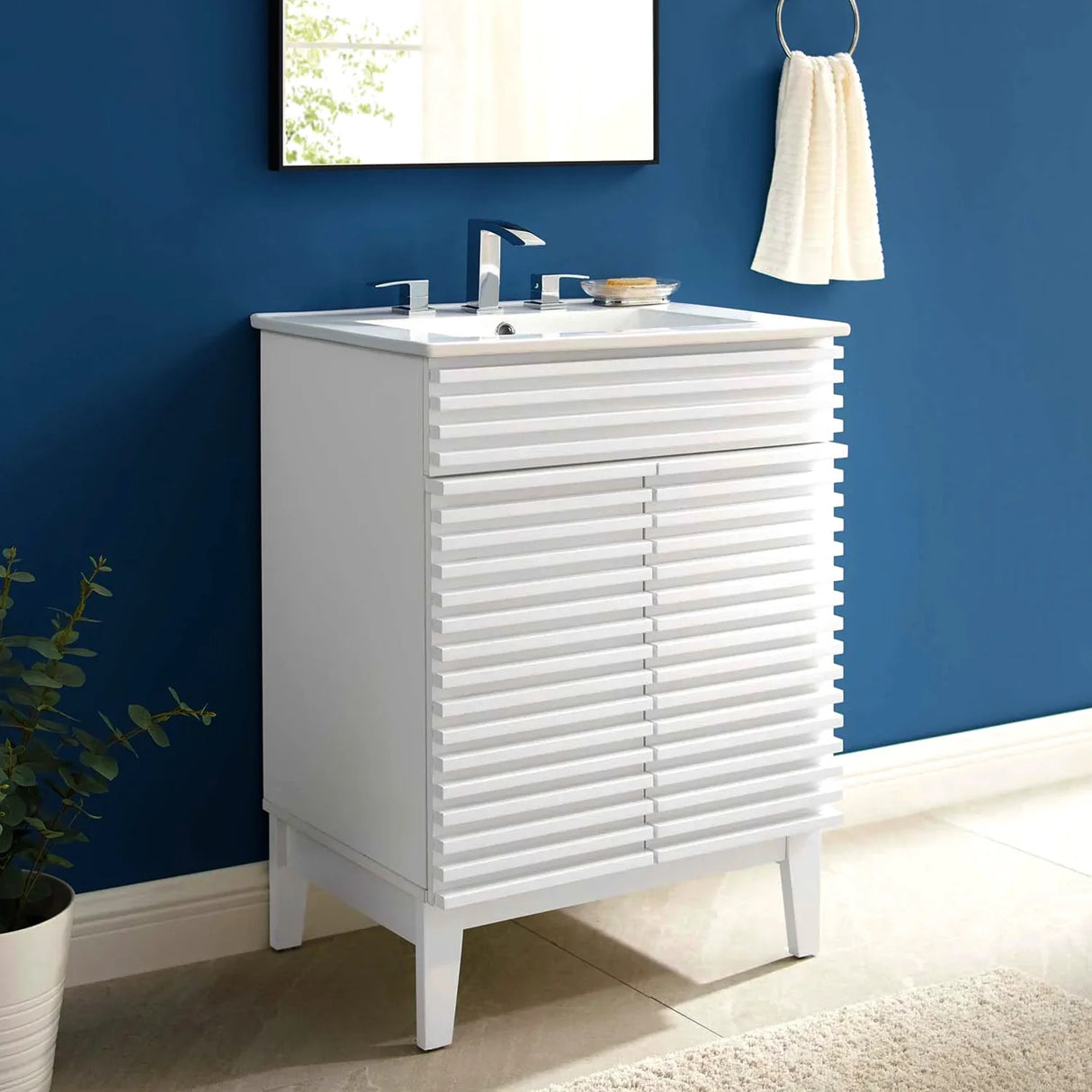 Rosie Freestanding 24 In. Bathroom Vanity With Integrated Ceramic Sink Top, 2 Doors & Adjustable Storage Shelves