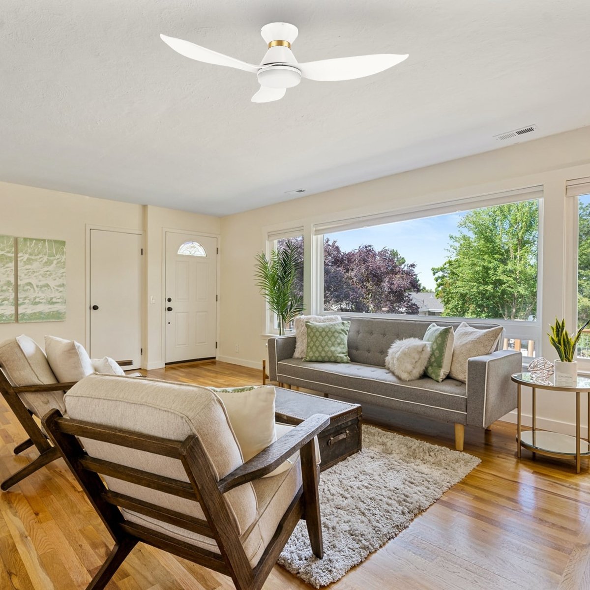 RYATT 45 inch 3 - Blade Flush Mount Smart Ceiling Fan with LED Light & Remote - LEDMyPlace