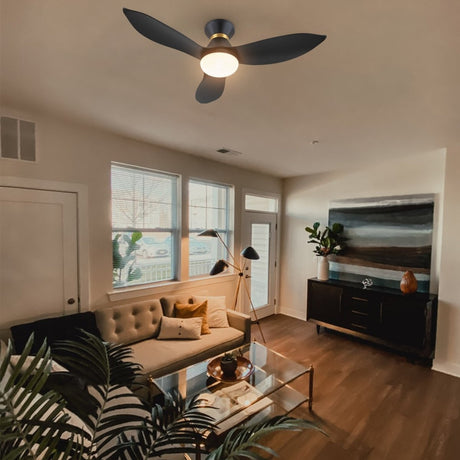 RYATT 45 inch 3 - Blade Flush Mount Smart Ceiling Fan with Remote & LED Light - LEDMyPlace