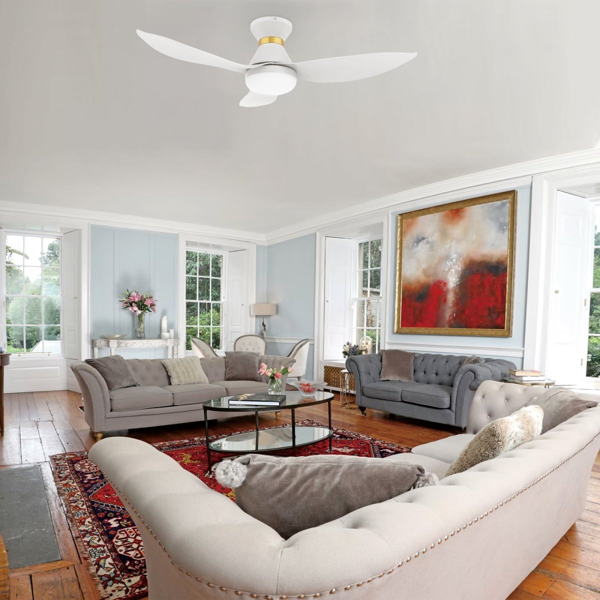 RYATT 45 inch 3 - Blade Flush Mount Smart Ceiling Fan with Remote & LED Light - LEDMyPlace