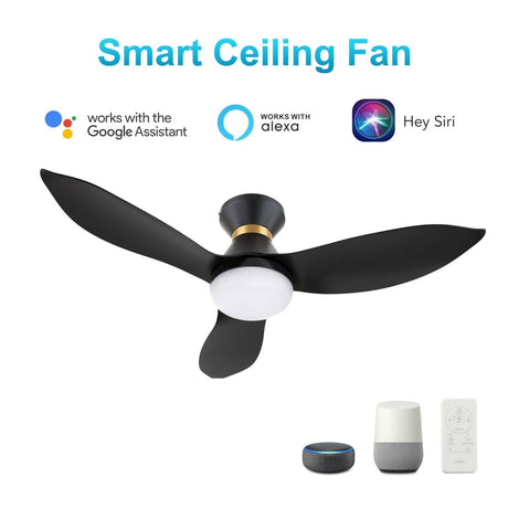RYATT 45 inch 3 - Blade Flush Mount Smart Ceiling Fan with Remote & LED Light - LEDMyPlace