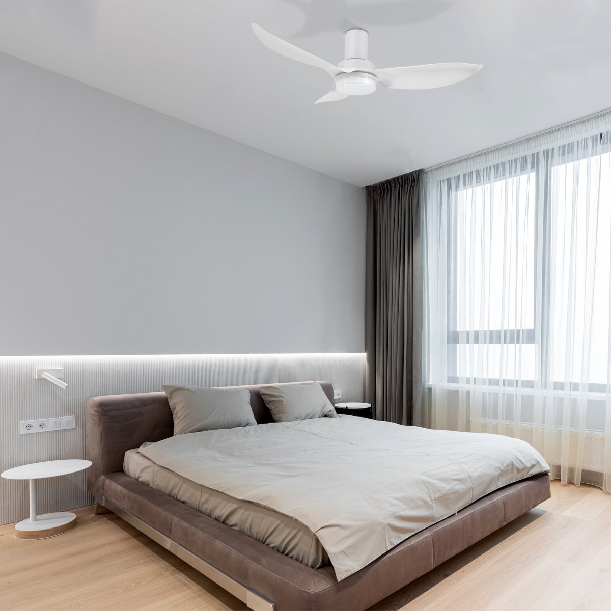 RYNA 45 inch 3 - Blade Flush Mount Smart Ceiling Fan with LED Light & Remote - LEDMyPlace