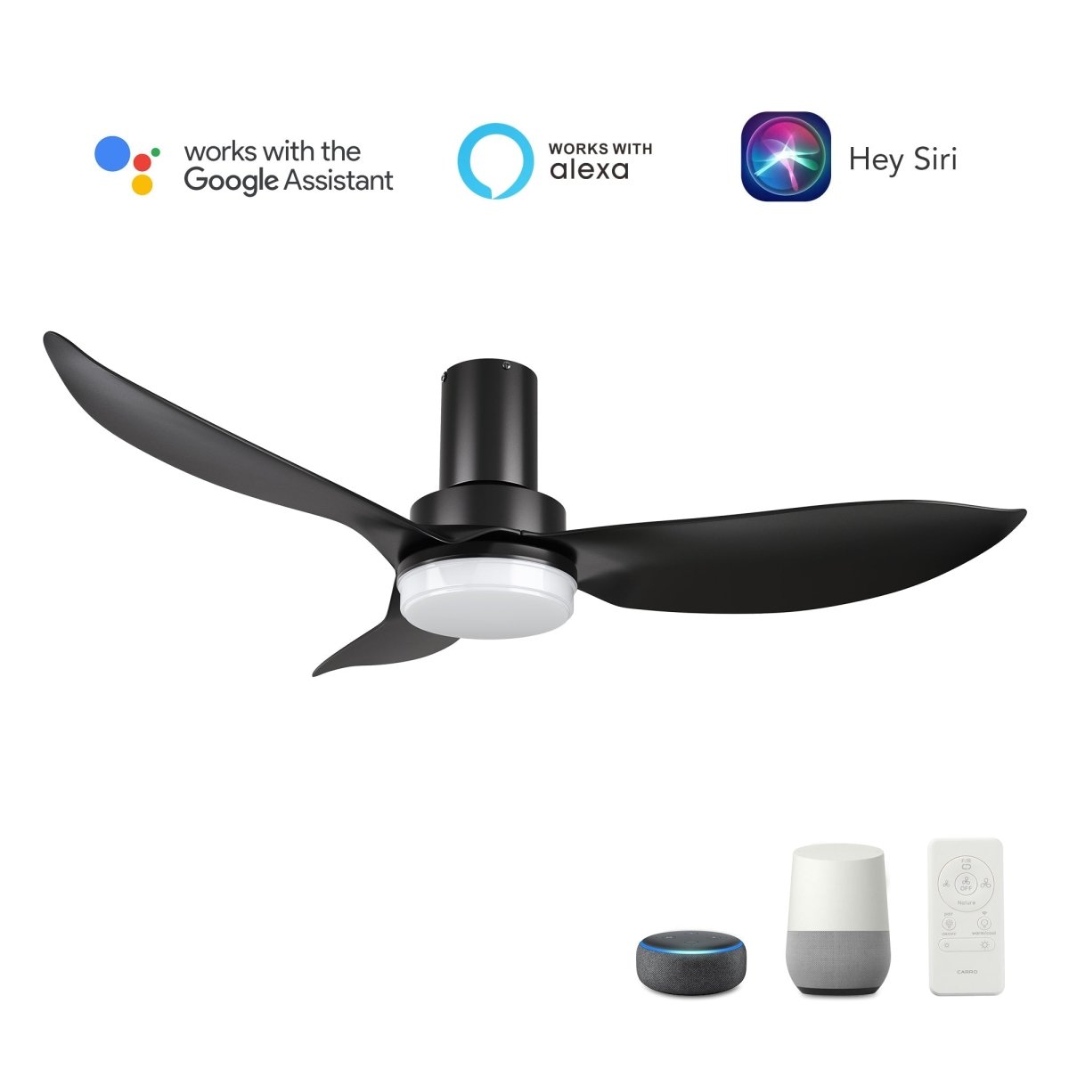 RYNA 45 inch 3 - Blade Flush Mount Smart Ceiling Fan with LED Light & Remote - LEDMyPlace