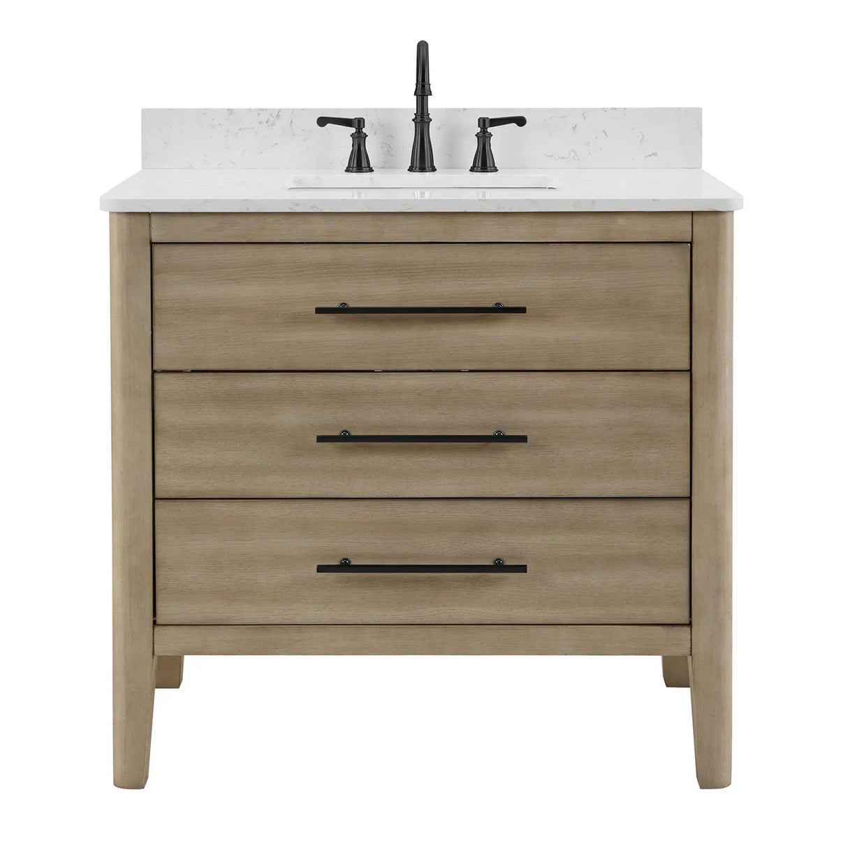 Safford 36 In. Freestanding Solid Wood Bathroom Vanity with Carrara White Engineered Stone Sink Top & 4 In. Backsplash in Light wooden finish