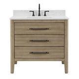 Safford 36 In. Freestanding Solid Wood Bathroom Vanity with Carrara White Engineered Stone Sink Top & 4 In. Backsplash in Light wooden finish