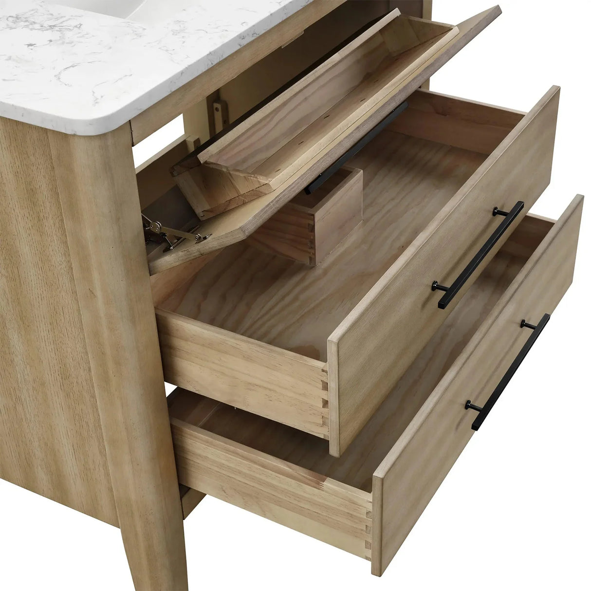 Safford 36 In. Freestanding Solid Wood Bathroom Vanity with Carrara White Engineered Stone Sink Top & 4 In. Backsplash in Light wooden finish