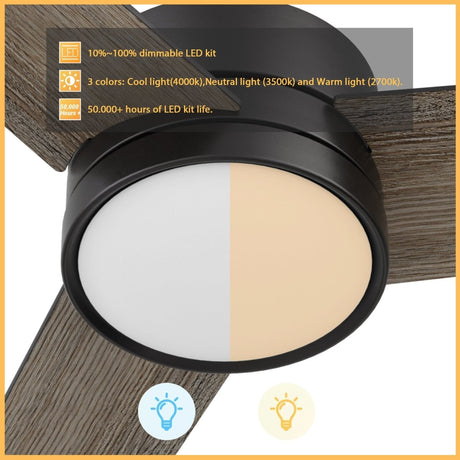 SANTANA 52 inch 3 - Blade Ceiling Fan with LED Light & Remote - LEDMyPlace