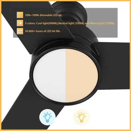 SANTANA 52 inch 3 - Blade Ceiling Fan with LED Light & Wall Control - LEDMyPlace