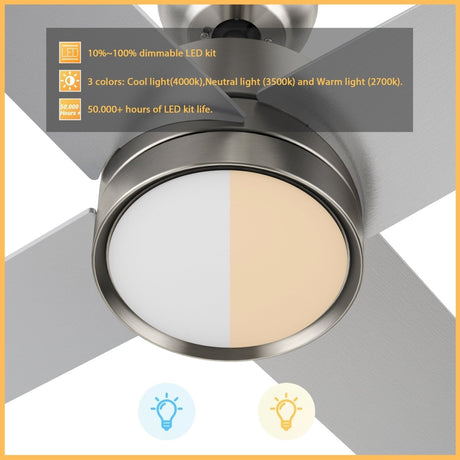 SANTANA 52 inch 4 - Blade Ceiling Fan with LED Light & Wall Control - LEDMyPlace