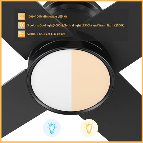 SANTANA 52 inch 4 - Blade Flush Mount Ceiling Fan with LED Light & Remote - LEDMyPlace