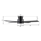 SANTANA 52 inch 4 - Blade Flush Mount Ceiling Fan with LED Light & Remote - LEDMyPlace