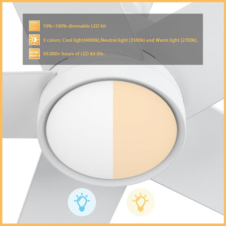 SANTANA 52 inch 5 - Blade Ceiling Fan with LED Light & Wall Control - LEDMyPlace