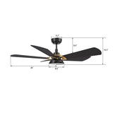 SAVILI 52 inch 5 - Blade Smart Ceiling Fan with LED Light & Remote Control - LEDMyPlace