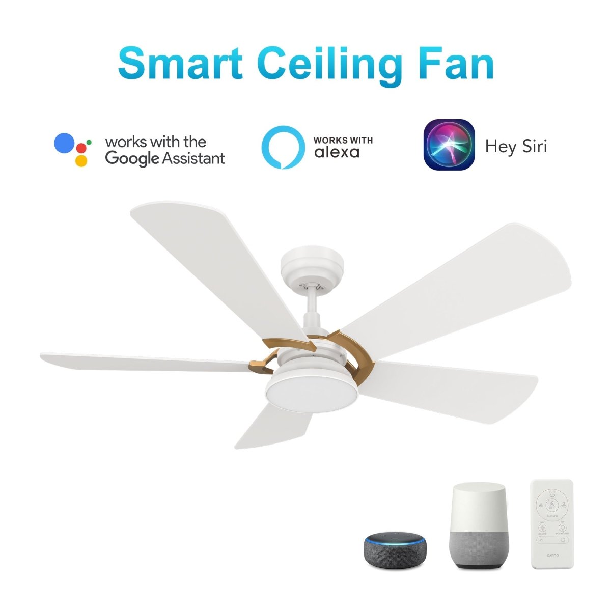 SAVILI 52 inch 5 - Blade Smart Ceiling Fan with LED Light & Remote Control - LEDMyPlace