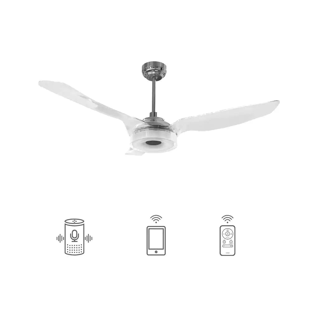 Icebreaker Silver 3 Blade Smart Ceiling Fan with Dimmable LED Light Kit Works with Remote Control, Wi-Fi apps and Voice control via Google Assistant/Alexa/Siri