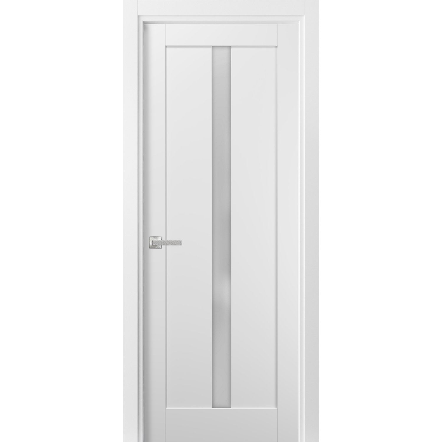 Pantry Kitchen Lite Door with Hardware | Quadro 4112 White Silk with Frosted Glass | Single Panel Frame Trims | Bathroom Bedroom Sturdy Doors