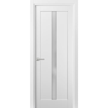 Pantry Kitchen Lite Door with Hardware | Quadro 4112 White Silk with Frosted Glass | Single Panel Frame Trims | Bathroom Bedroom Sturdy Doors