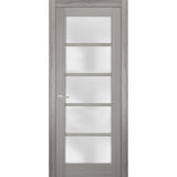 Solid French Door | Quadro 4002 Grey Ash with Frosted Glass | Single Regular Panel Frame Trims Handle | Bathroom Bedroom Sturdy Doors